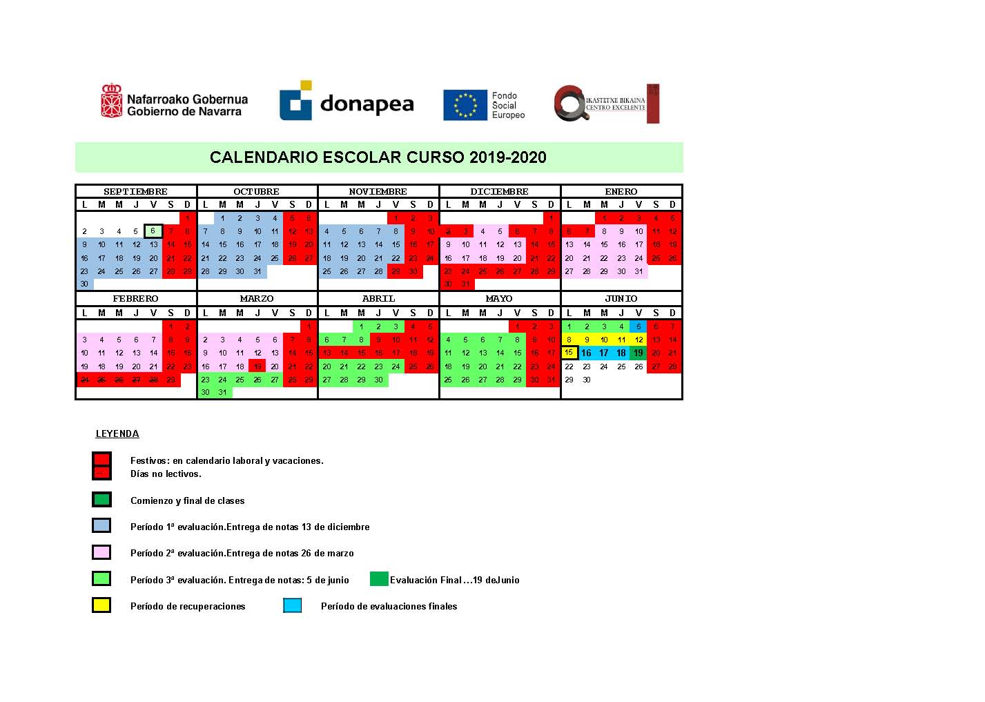 Calendario escolar Calendario escolar